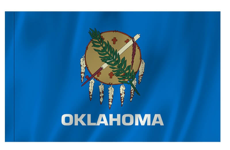 A product picture of a Oklahoma Nylon Outdoor Flag Provided by Action Flag.