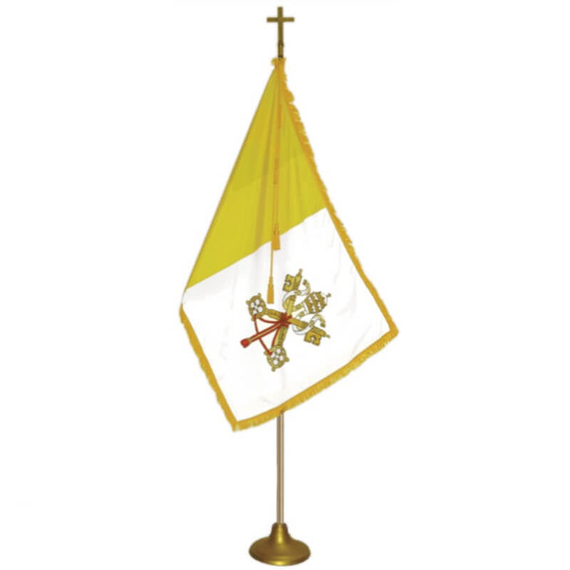 A product picture of a Papal Nylon Deluxe Gold Aluminum Indoor/Parade Flag And Pole Set. Provided by Action Flag.