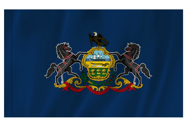 A product picture of a Pennsylvania Nylon Indoor/Outdoor Flag with Sleeve Provided by Action Flag.