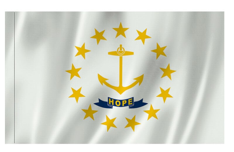 A product picture of a Rhode Island Nylon Indoor/Outdoor Flag with Sleeve Provided by Action Flag.