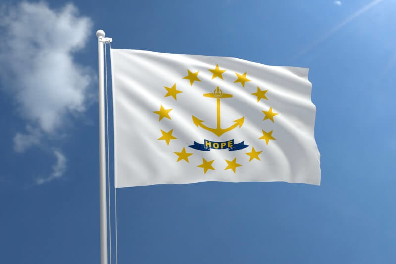 A product picture of a Rhode Island Nylon Outdoor Flag Provided by Action Flag.