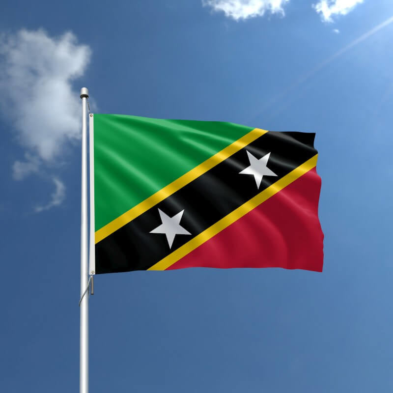 A product picture of a Saint Kitts And Nevis Nylon Outdoor Flag Provided by Action Flag.