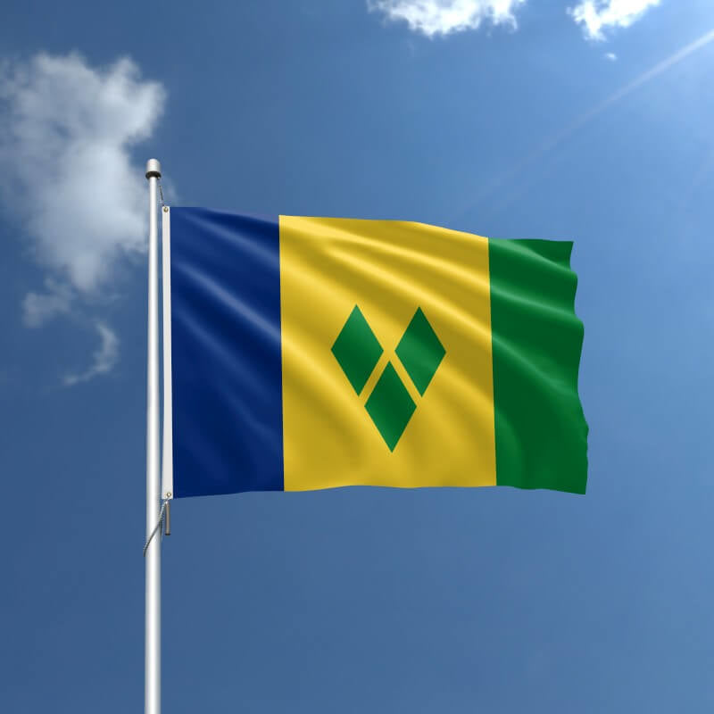A product picture of a Saint Vincent And The Grenadines Nylon Outdoor Flag Provided by Action Flag.