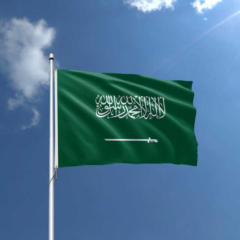 A product picture of a Saudi Arabia Nylon Outdoor Flag Provided by Action Flag.