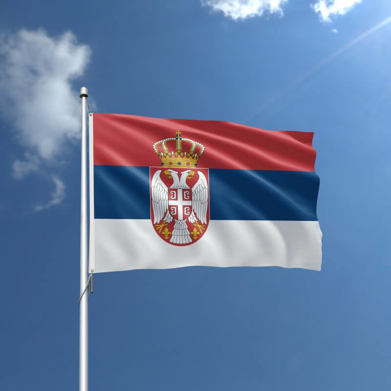 A product picture of a Serbia Nylon Outdoor Flag Provided by Action Flag.