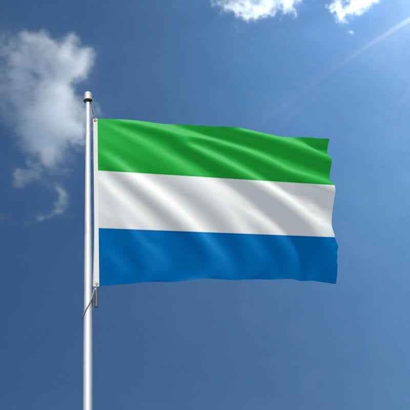 A product picture of a Sierra Leone Nylon Outdoor Flag Provided by Action Flag.