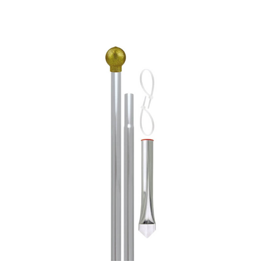 A product picture of a Silver Aluminum Display Pole Set - 2 Sections Provided by Action Flag.