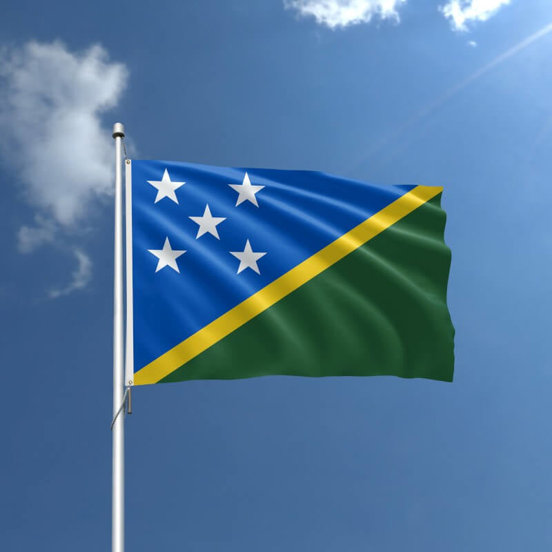 A product picture of a Solomon Islands Nylon Outdoor Flag Provided by Action Flag.