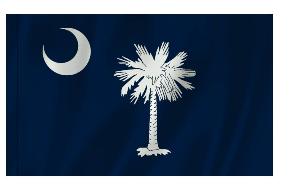 A product picture of a South Carolina Nylon Indoor/Outdoor Flag with Sleeve Provided by Action Flag.