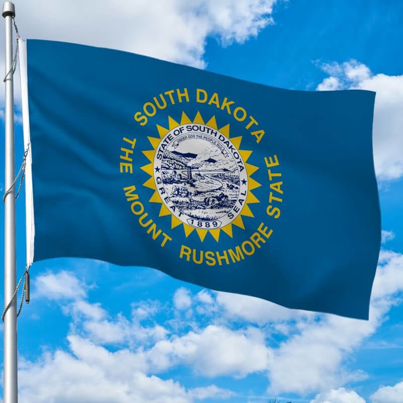 A product picture of a South Dakota Heavy Weight Poly-Max Outdoor Flag Provided by Action Flag.