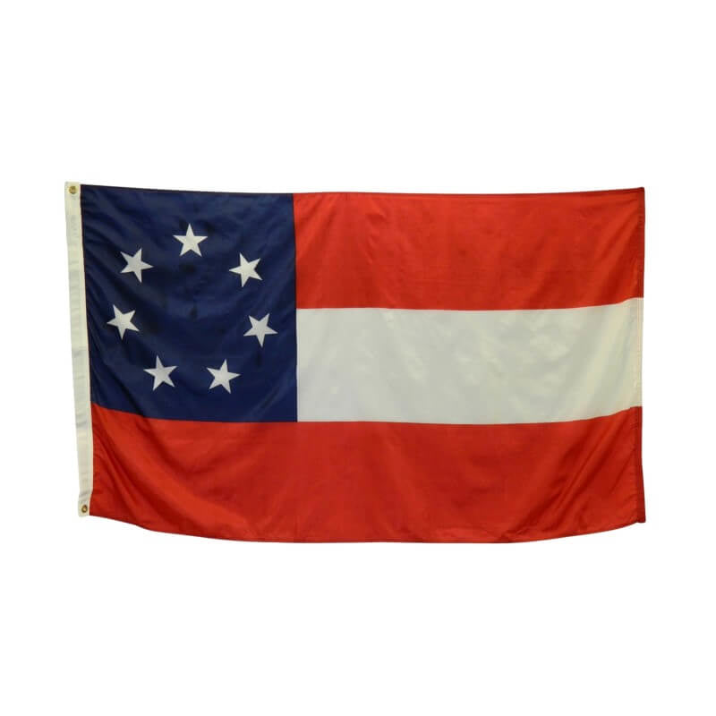 A product picture of a Southern First National "Stars and Bars" Polyester Outdoor Flag - Single Reverse Print Provided by Action Flag.