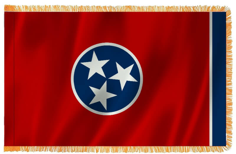 A product picture of a Tennessee Nylon Indoor Flag with Sleeve and Fringe Provided by Action Flag.