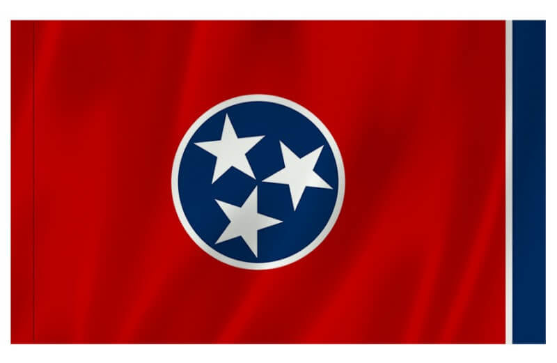 A product picture of a Tennessee Nylon Indoor/Outdoor Flag with Sleeve Provided by Action Flag.