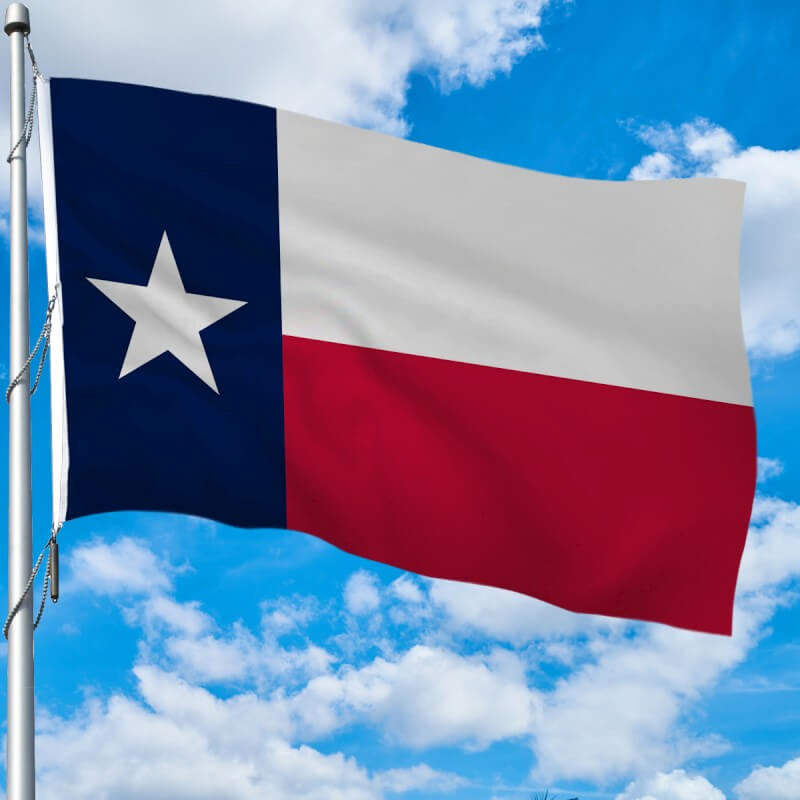 A product picture of a Texas Heavy Weight Poly-Max Outdoor Flag - Fully Sewn Provided by Action Flag.
