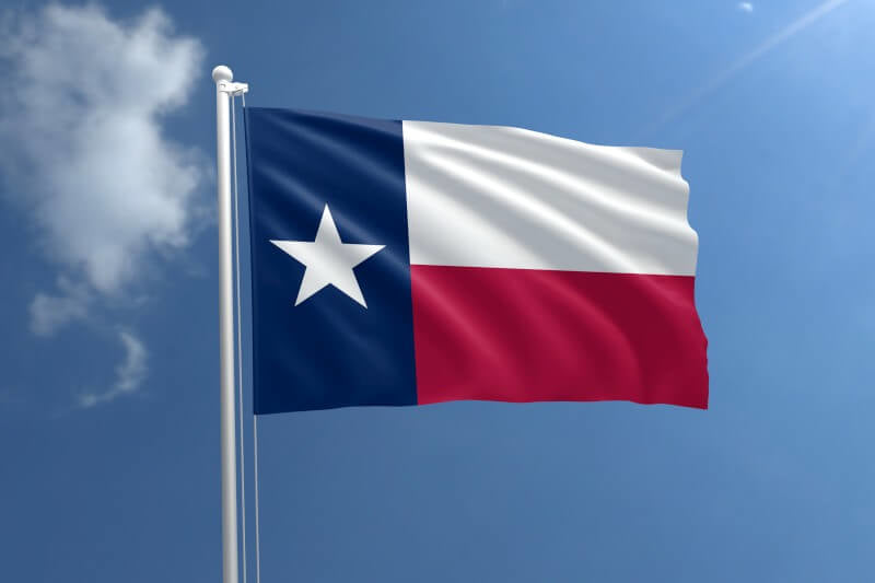 A product picture of a Texas Nylon Outdoor Flag - Fully Sewn Provided by Action Flag.