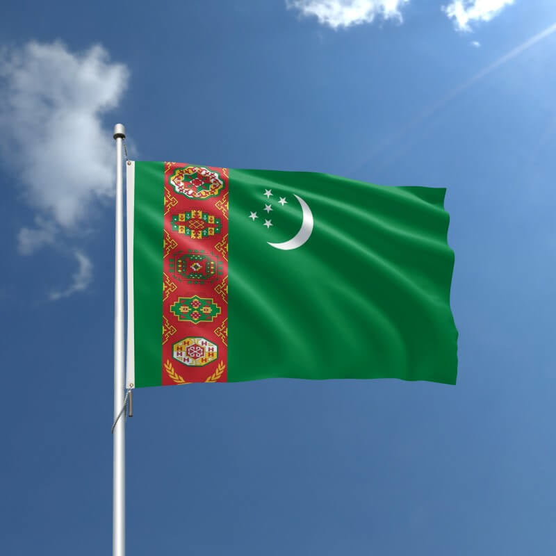A product picture of a Turkmenistan Nylon Outdoor Flag Provided by Action Flag.