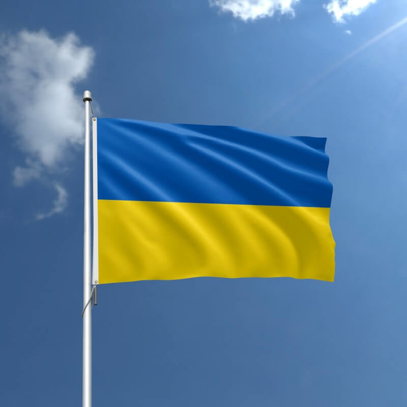 A product picture of a Ukraine Nylon Outdoor Flag Provided by Action Flag.