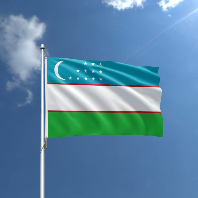 A product picture of a Uzbekistan Nylon Outdoor Flag Provided by Action Flag.