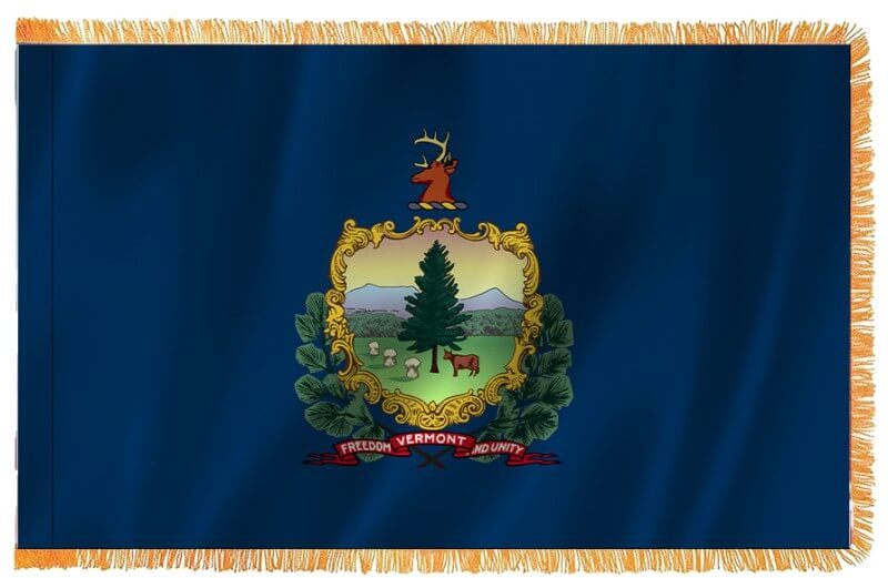 A product picture of a Vermont Nylon Indoor Flag with Sleeve and Fringe Provided by Action Flag.