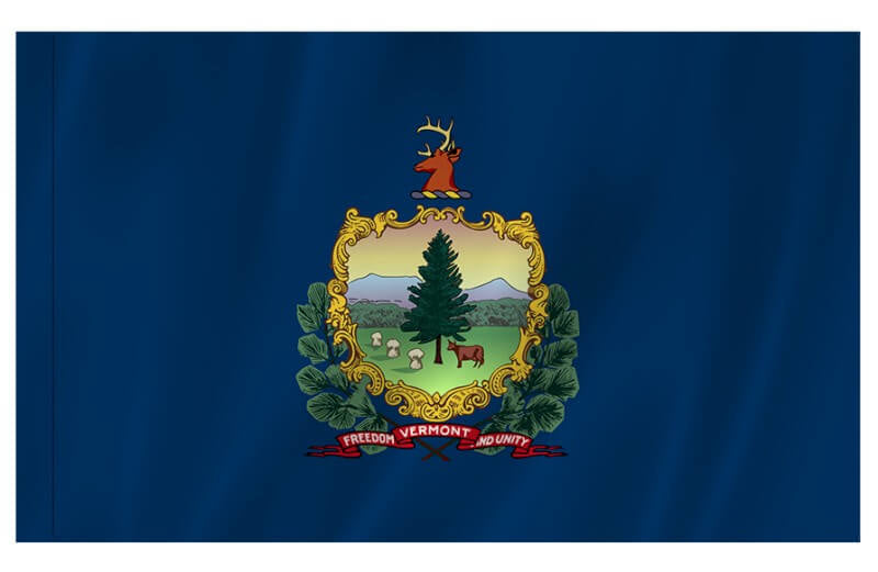 A product picture of a Vermont Nylon Indoor/Outdoor Flag with Sleeve Provided by Action Flag.