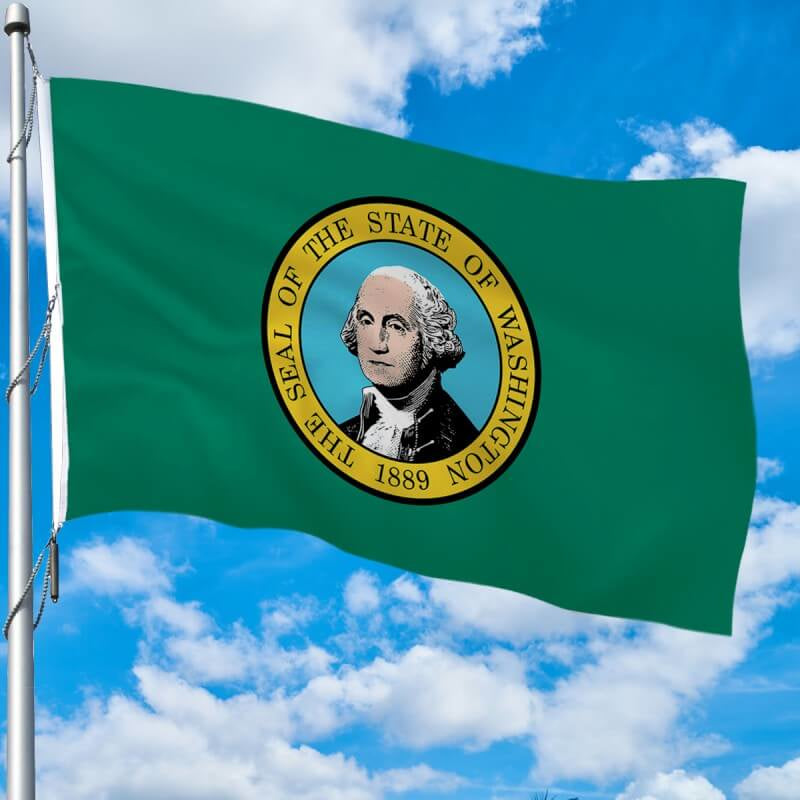 A product picture of a Washington Heavy Weight Poly-Max Outdoor Flag Provided by Action Flag.