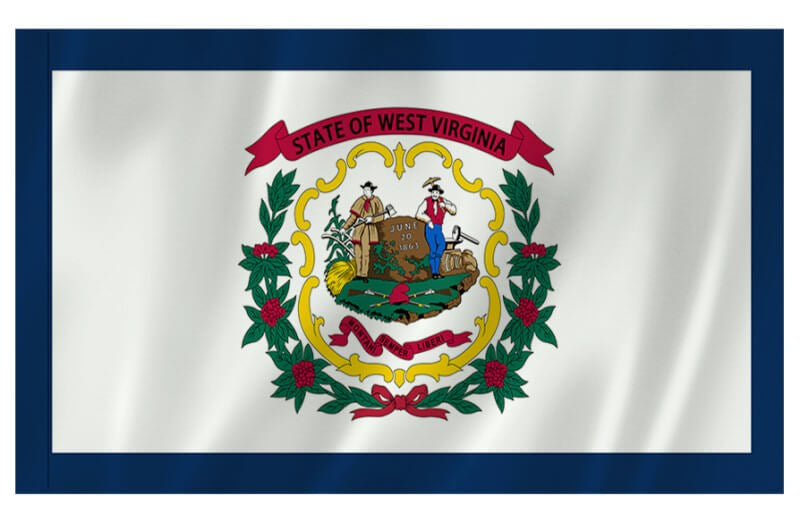 A product picture of a West Virginia Nylon Indoor/Outdoor Flag with Sleeve Provided by Action Flag.
