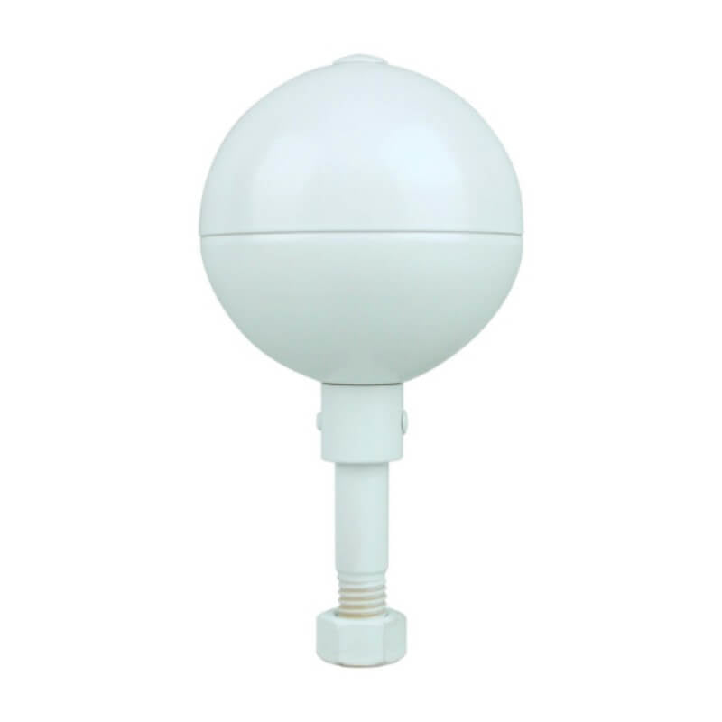 A product picture of a White Aluminum Flagpole Finial Ball Ornament Provided by Action Flag.