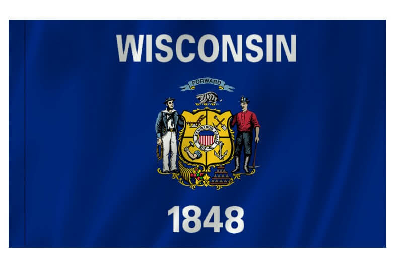 A product picture of a Wisconsin Nylon Indoor/Outdoor Flag with Sleeve Provided by Action Flag.