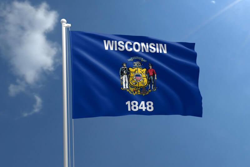 A product picture of a Wisconsin Nylon Outdoor Flag Provided by Action Flag.