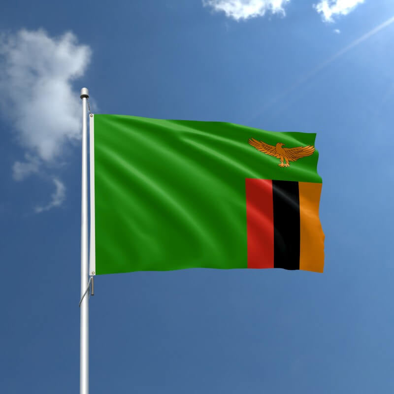 A product picture of a Zambia Nylon Outdoor Flag Provided by Action Flag.