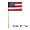 BULK U.S. Cemetery Flag 12" x 18" - HEMMED American Veteran Stick Flag - 5/16" x 30" Wood Dowel - Spear Tip - Bundle of 144 Flags - MADE IN THE USA - Action Flag