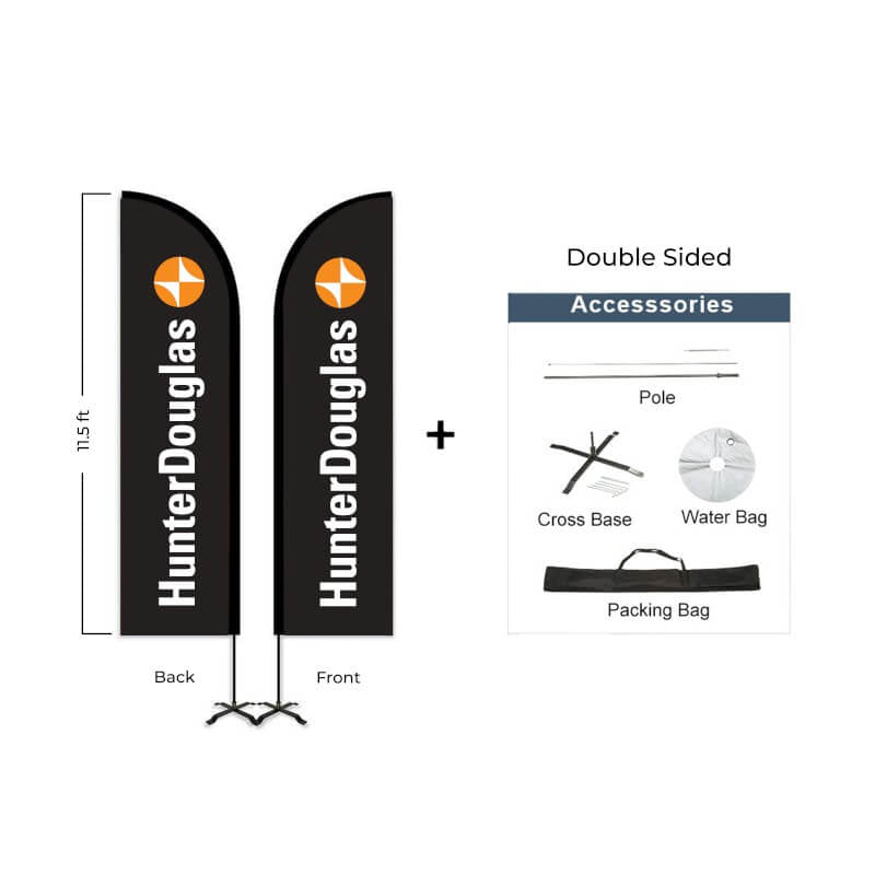 Hunter Douglas Flag Set - 10' x 32" Flag, 11.5' Pole Kit Double Sided Cross Base - Action Flag