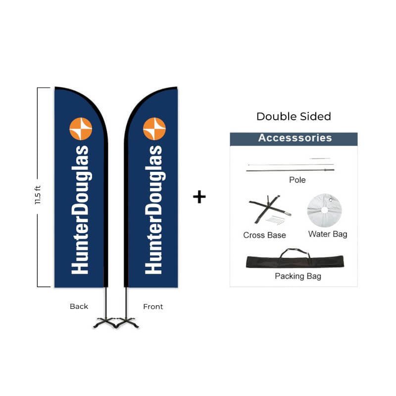 Hunter Douglas Flag Set - 10' x 32" Flag, 11.5' Pole Kit Double Sided Cross Base - Action Flag