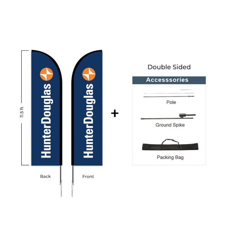 Hunter Douglas Flag Set - 10' x 32" Flag, 11.5' Pole Kit Double SIded Ground Spike - Action Flag