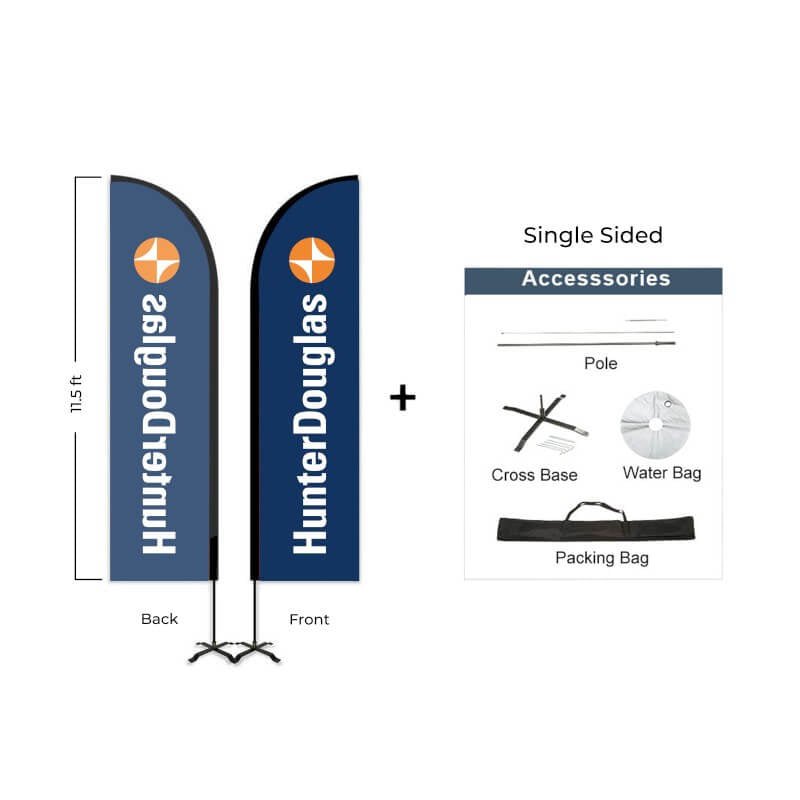 Hunter Douglas Flag Set - 10' x 32" Flag, 11.5' Pole Kit - Single Sided Cross Base - Action Flag