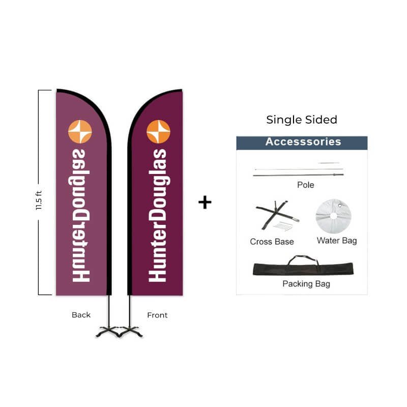 Hunter Douglas Flag Set - 10' x 32" Flag, 11.5' Pole Kit - Single Sided Cross Base - Action Flag