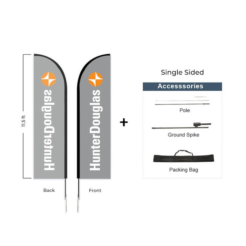 Hunter Douglas Flag Set - 10' x 32" Flag, 11.5' Pole Kit - Single Sided Ground Spike - Action Flag
