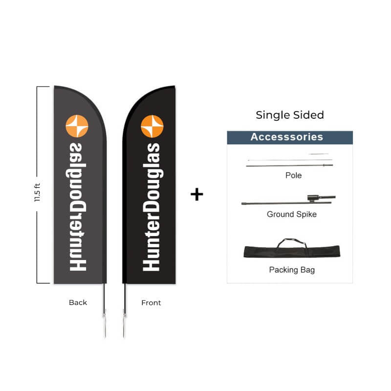 Hunter Douglas Flag Set - 10' x 32" Flag, 11.5' Pole Kit - Single Sided Ground Spike - Action Flag