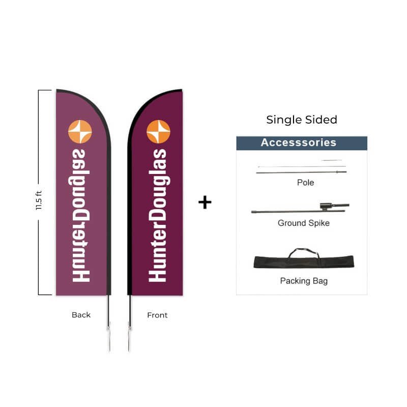 Hunter Douglas Flag Set - 10' x 32" Flag, 11.5' Pole Kit - Single Sided Ground Spike - Action Flag