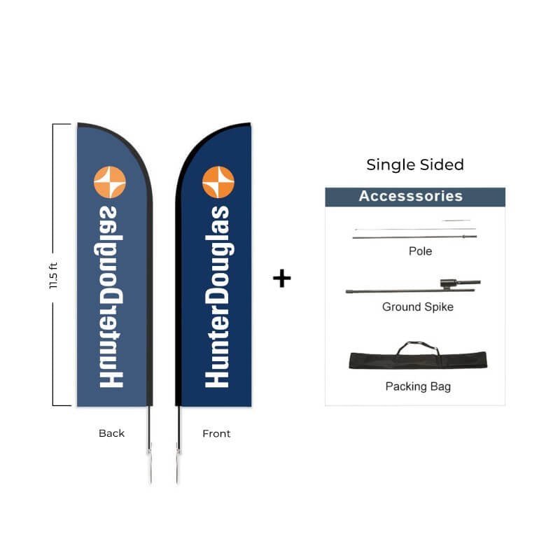 Hunter Douglas Flag Set - 10' x 32" Flag, 11.5' Pole Kit - Single Sided Ground Spike - Action Flag