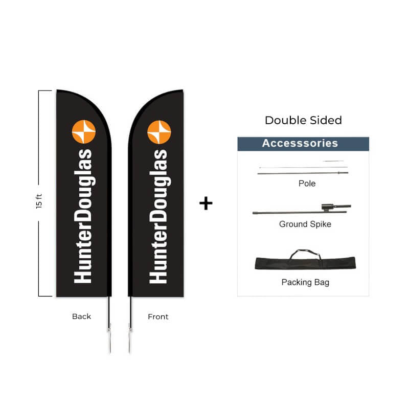 Hunter Douglas Flag Set - 13' x 36" Flag, 15' Pole Kit Double Sided Cross Base - Action Flag
