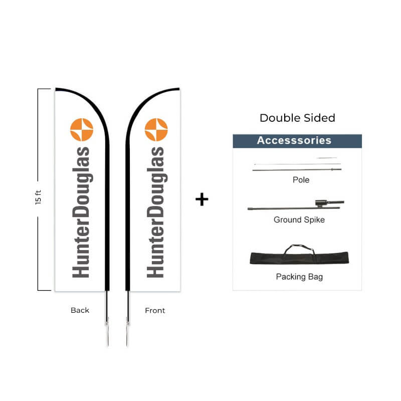 Hunter Douglas Flag Set - 13' x 36" Flag, 15' Pole Kit Double Sided Cross Base - Action Flag
