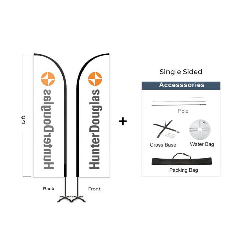 Hunter Douglas Flag Set - 13' x 36" Flag, 15' Pole Kit - Single Sided Cross Base - Action Flag