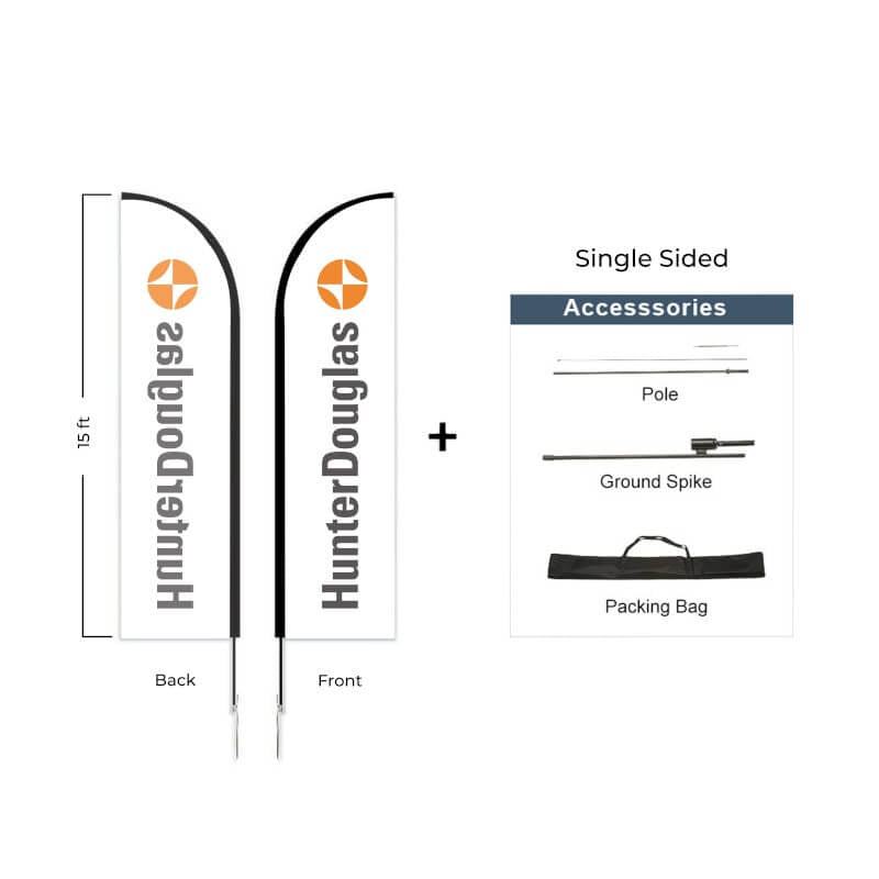 Hunter Douglas Flag Set - 13' x 36" Flag, 15' Pole Kit - Single Sided Ground Spike - Action Flag