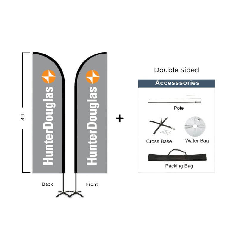 Hunter Douglas Flag Set - 7' x 30" Flag, 8' Pole Kit - Double Sided Cross Base - Action Flag