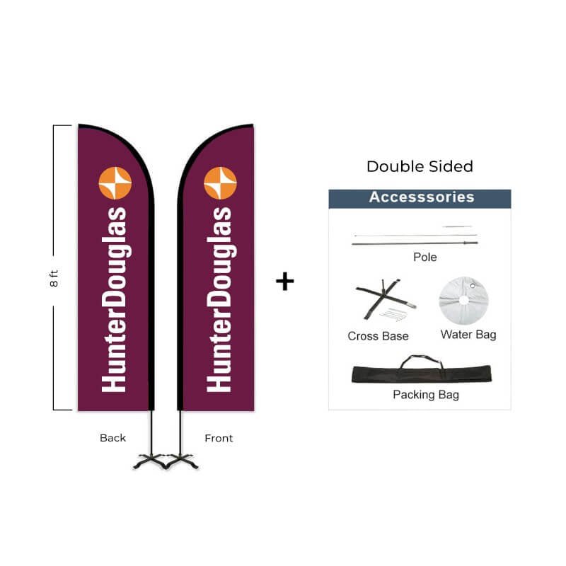 Hunter Douglas Flag Set - 7' x 30" Flag, 8' Pole Kit - Double Sided Cross Base - Action Flag