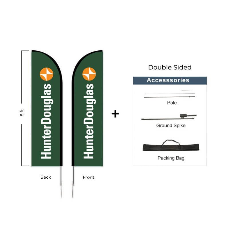 Hunter Douglas Flag Set - 7' x 30" Flag, 8' Pole Kit - Double Sided Ground Spike - Action Flag