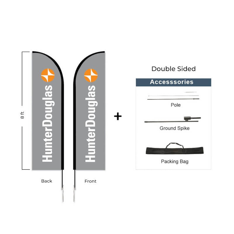 Hunter Douglas Flag Set - 7' x 30" Flag, 8' Pole Kit - Double Sided Ground Spike - Action Flag