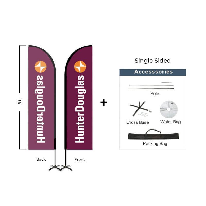 Hunter Douglas Flag Set - 7' x 30" Flag, 8' Pole Kit - Single Sided - Cross Base - Action Flag