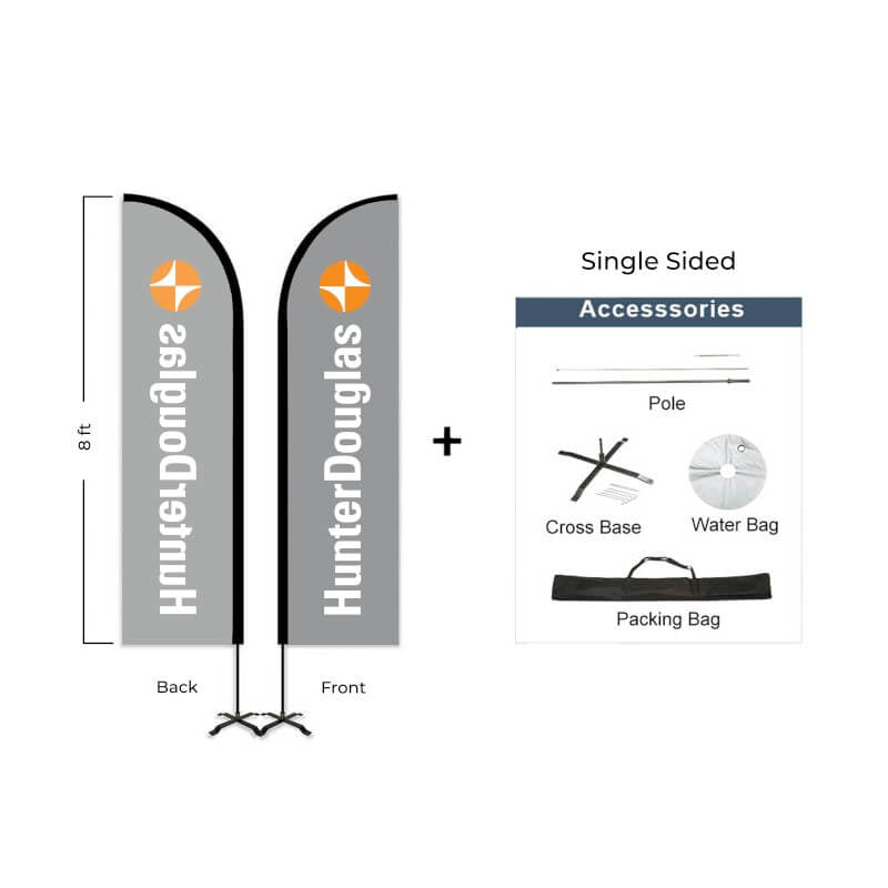Hunter Douglas Flag Set - 7' x 30" Flag, 8' Pole Kit - Single Sided - Cross Base - Action Flag